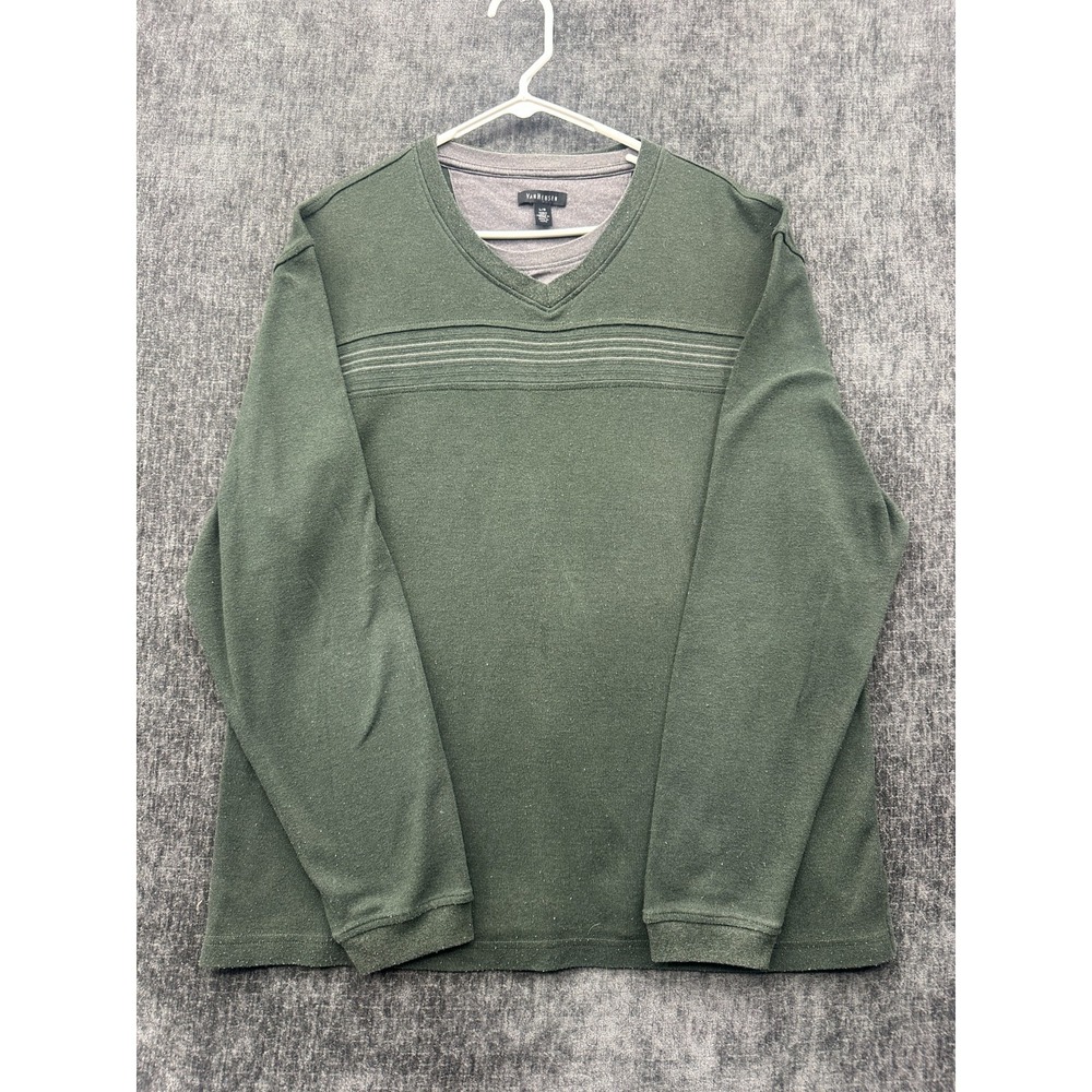 Van Heusen Sweatshirt Mens Large Olive Green Long Sleeve Double Neck Winter
